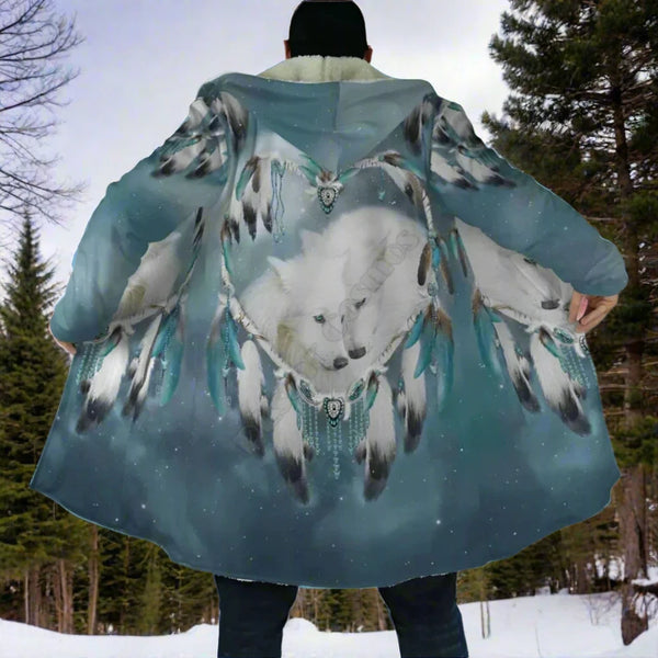 Winter Hooded coat Wolf 3D  Fleece windbreaker Warm Hood Cloak