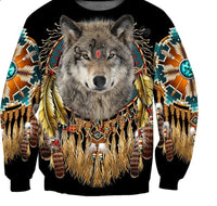 Beautiful Tribal Native Wolf 3D  Hoodie Autumn Unisex  Zip Pullover