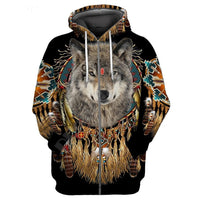 Beautiful Tribal Native Wolf 3D  Hoodie Autumn Unisex  Zip Pullover