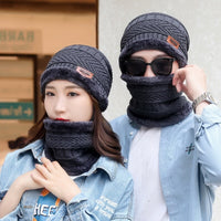 2022 New Winter Knit Cap Men And Women Outdoor Warm Thickening Plus Velvet Loose Winter Hat With Scarf Brand Winter Ski Mask Hat