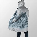 Winter Hooded Cloak Beautiful White Wolf Fleece wind breaker Warm