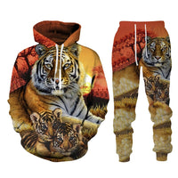 The Tiger 3D Printed Men&#39;s Sweatshirt Hoodies Set Men&#39;s Lion Tracksuit/Pullover/Pants Sportswear Autumn Winter Male Suit