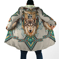 Wolf Hooded Cloak Native Spirit All Over Print Fleece wind breaker Warm
