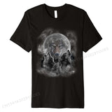 Gray Wolf Howl in Full Moon and Stars, Misty Forest T-Shirt T Shirts Fitness Tight Oversized Cotton Tops T Shirt Normal for Men