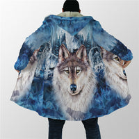 Wolf Hooded Cloak Native Spirit All Over Print Fleece wind breaker Warm