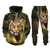 The Tiger 3D Printed Men&#39;s Sweatshirt Hoodies Set Men&#39;s Lion Tracksuit/Pullover/Pants Sportswear Autumn Winter Male Suit
