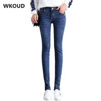 WKOUD Korean Skinny Jeans For Women 2019 Spring Jeans Stretch Scratched Denim Pencil Pants Casual Regular Jean Trousers P8827