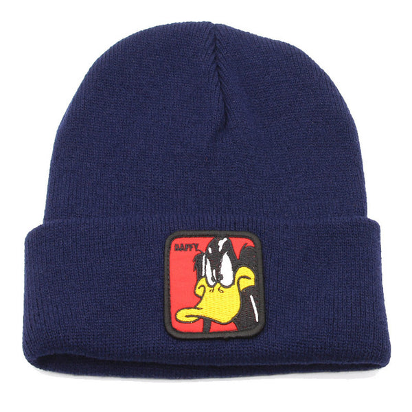 Warm Beanie Knitted Hat Cartoon Donald Embroidery Casual For Boy Girls Winter Hat Fashion Solid Unisex Cap Outdoor Skullies Caps