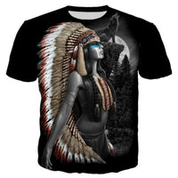 Wolf,Indians women T- Shirt 3D Print - bargainwarehouse2018.com