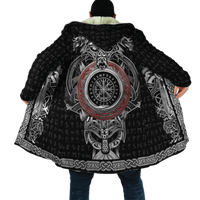 Viking Hooded cloak tattoo Thick Fleece wind breaker - bargainwarehouse2018.com