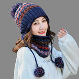 Knitted Beanie warm scarf hat set ski thick - bargainwarehouse2018.com
