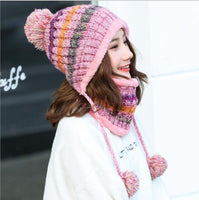 Knitted Beanie warm scarf hat set ski thick - bargainwarehouse2018.com