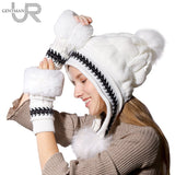 Fashion Winter Hat Knitted With Gloves Ball Beanie - bargainwarehouse2018.com